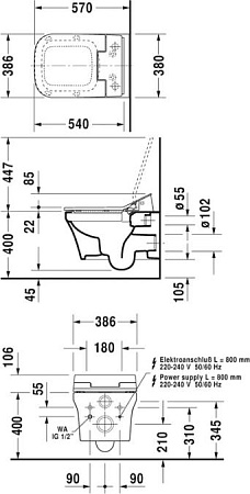 Унитаз подвесной Duravit P3 Comforts Rimless 2561590000 безободковый - duravit shop