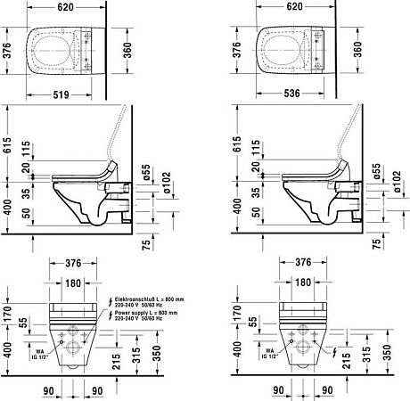 Унитаз подвесной Duravit DuraStyle Rimless  для SensoWash 2542590000 безободковый - duravit shop